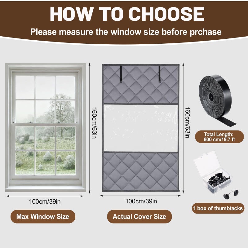 Fivebop Visible Window Insulation Kit for Winter, 3 Layer 39â€ x 63â€ Oxford Cloth Thermal Window Cover, Cotton Filled Weatherproofing Insulated Window Cover to Keep Warmï¼ˆ39 x 63 inch/100 x 160 cmï¼‰ - Image 2