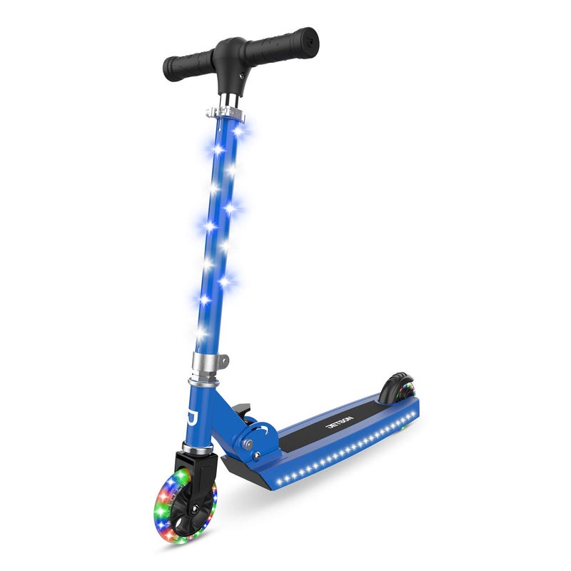 Jetson Scooters - Jupiter Kick Scooter (Blue) - Collapsible Portable Kids Push Scooter - Lightweight Folding Design with High Visibility RGB Light Up LEDs on Stem, Wheels, and Deck - Image 1