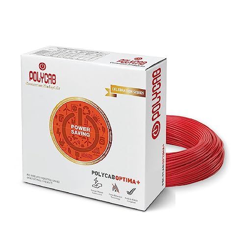 Polycab OPTIMA+ 1sqmm 90M coil | Flame Retardant | Lead free | 99.97% high purity copper | Rodent protection | PVC insulated housewire [Red] - Image 1