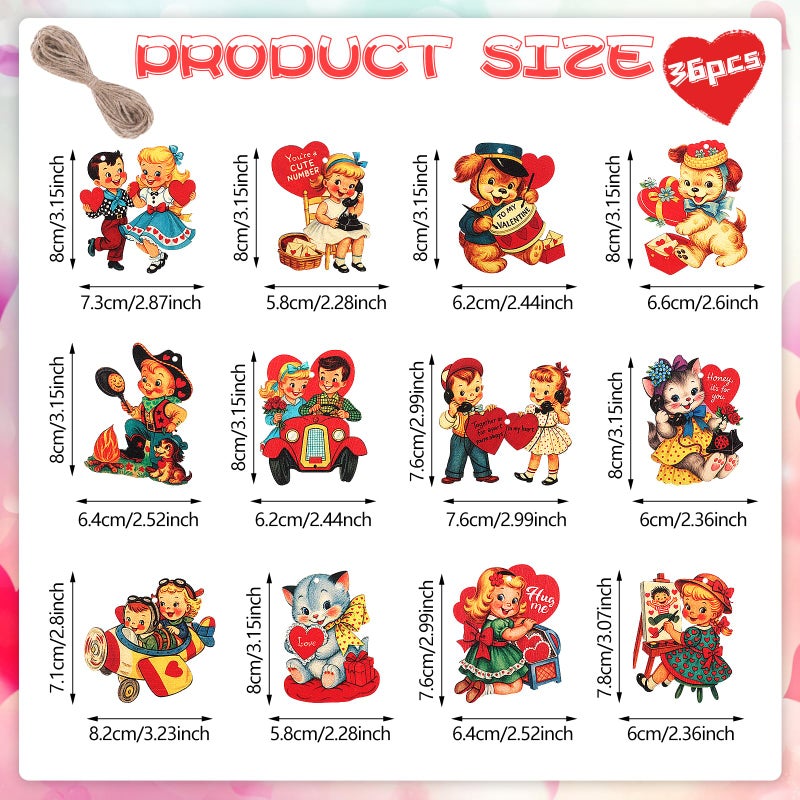 LOAVER 36 Pcs Valentines Day Vintage Hanging Ornaments for Tree Decorations,Wooden Cute Hanging Heart Ornaments for Valentines Party Anniversary Supplies Tree Decor Gifts Exchange - Image 2