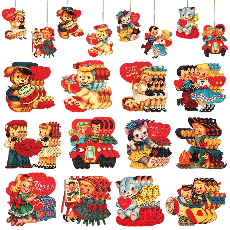 LOAVER 36 Pcs Valentines Day Vintage Hanging Ornaments for Tree Decorations,Wooden Cute Hanging Heart Ornaments for Valentines Party Anniversary Supplies Tree Decor Gifts Exchange - Image 1