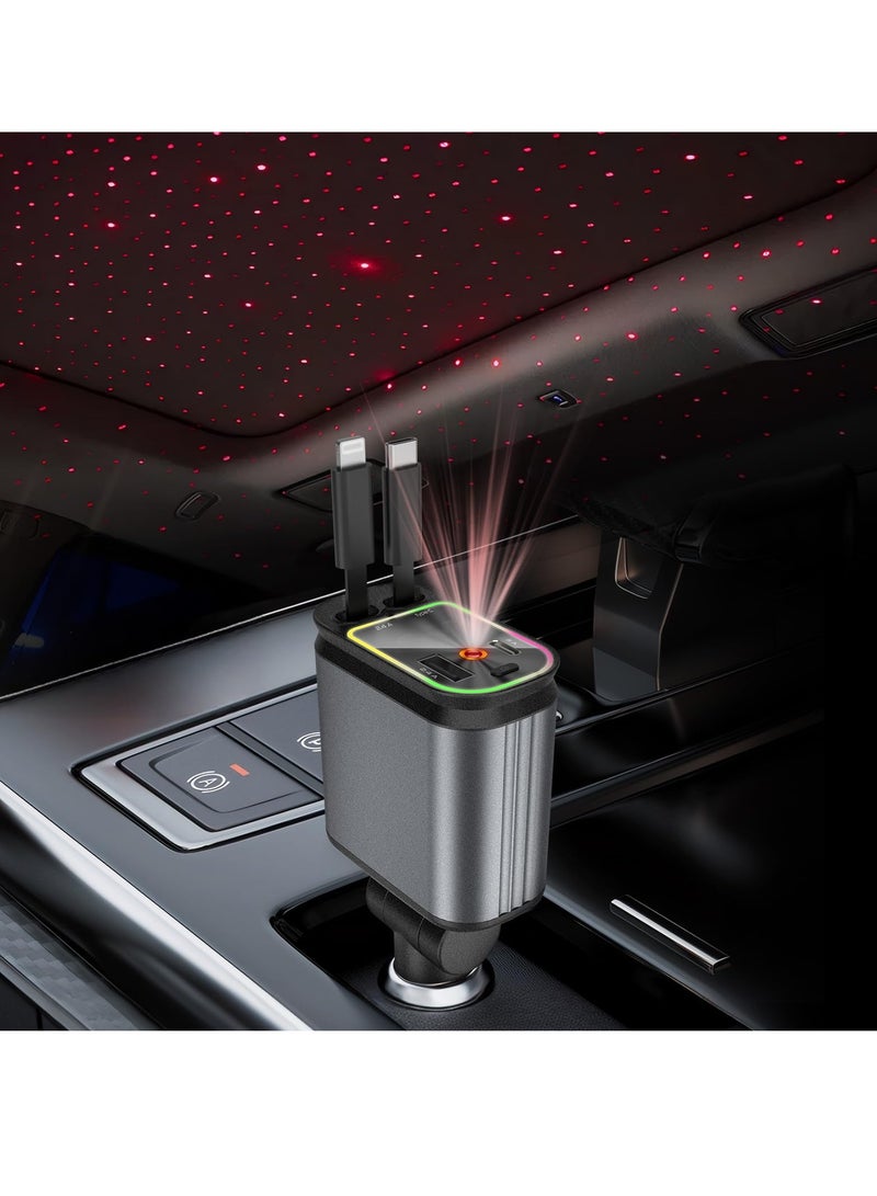 SOLARAE Fast Car Charger with Starlight, 4 in 1 Retractable Car Charger, 69W USB C Adapter, Cars Accessories with Starlight Roof, 2 USB Ports Phone Cars Chargers Compatible with iPhone 16 15 14 and Android - Image 1