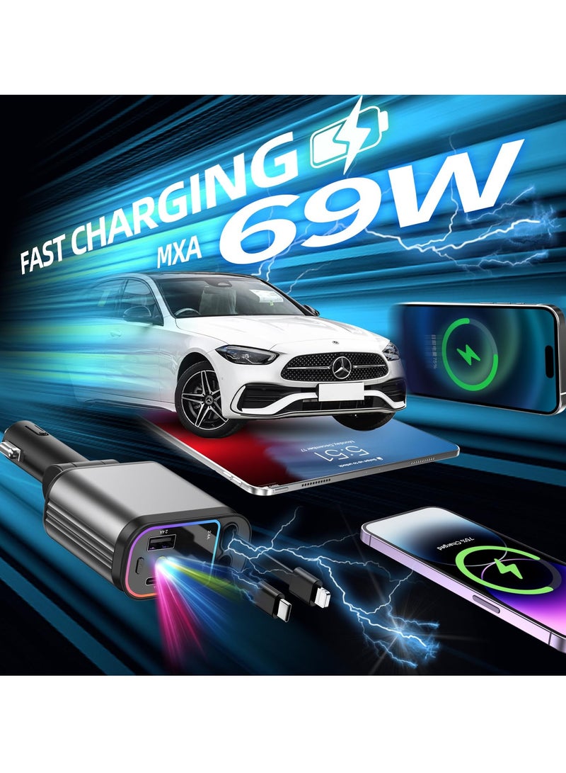 SOLARAE Fast Car Charger with Starlight, 4 in 1 Retractable Car Charger, 69W USB C Adapter, Cars Accessories with Starlight Roof, 2 USB Ports Phone Cars Chargers Compatible with iPhone 16 15 14 and Android - Image 5