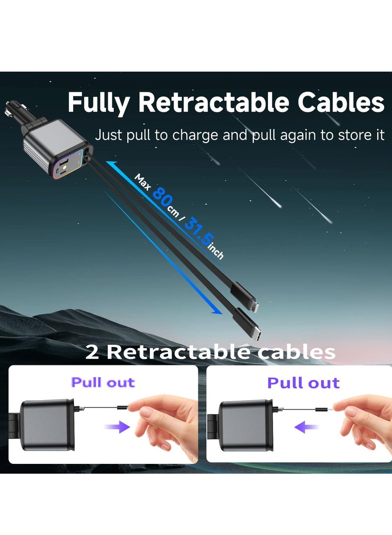 SOLARAE Fast Car Charger with Starlight, 4 in 1 Retractable Car Charger, 69W USB C Adapter, Cars Accessories with Starlight Roof, 2 USB Ports Phone Cars Chargers Compatible with iPhone 16 15 14 and Android - Image 4