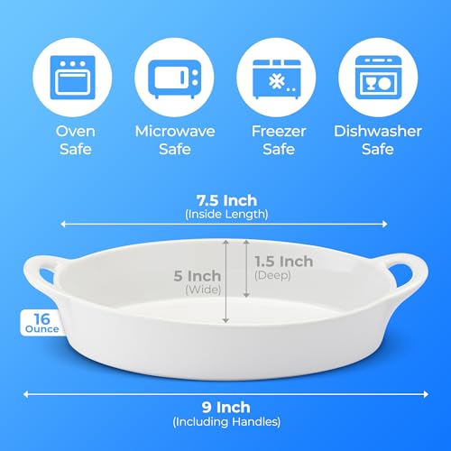 Home Beets Oval Au Gratin Baking Dishes for Oven Safe and Microwave Cooking and Baking, 4 Pc. Set, Heat Resistant Ceramic with Handles for Serving, Small Mini Casserole Dish, 8" x 5", 16 oz, White - Image 2