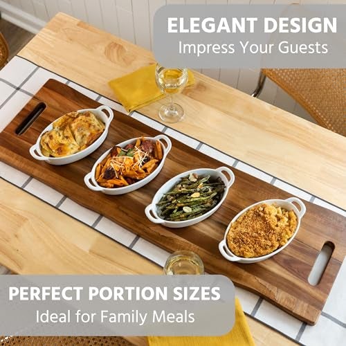 Home Beets Oval Au Gratin Baking Dishes for Oven Safe and Microwave Cooking and Baking, 4 Pc. Set, Heat Resistant Ceramic with Handles for Serving, Small Mini Casserole Dish, 8" x 5", 16 oz, White - Image 3