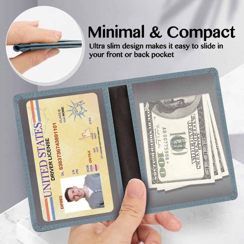 Unaone Slim Minimalist Wallet - Premium Leather RFID Blocking Front Pocket Wallets with 8 Card Slots and 2 ID Window, Blue - Image 5