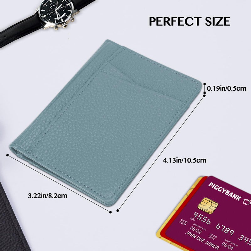 Unaone Slim Minimalist Wallet - Premium Leather RFID Blocking Front Pocket Wallets with 8 Card Slots and 2 ID Window, Blue - Image 3