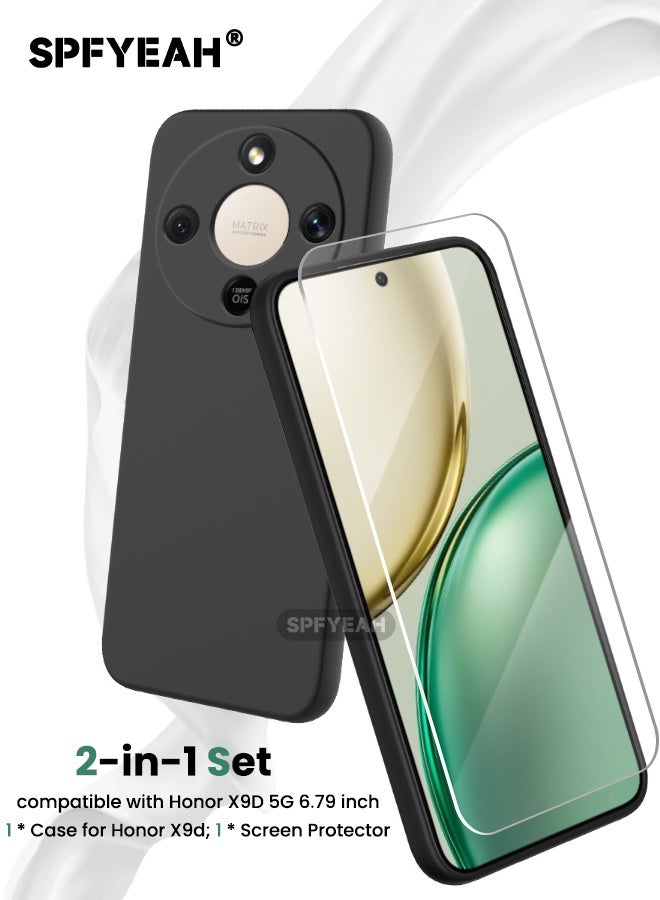 اس بي اف يا. [2 في 1] جراب Honor X9d 5G مع واقي شاشة عالي الدقة، جراب سيليكون ناعم رفيع مقاوم للصدمات لهاتف Honor X9d 5G مقاس 6.79 بوصة، أسود - Image 2