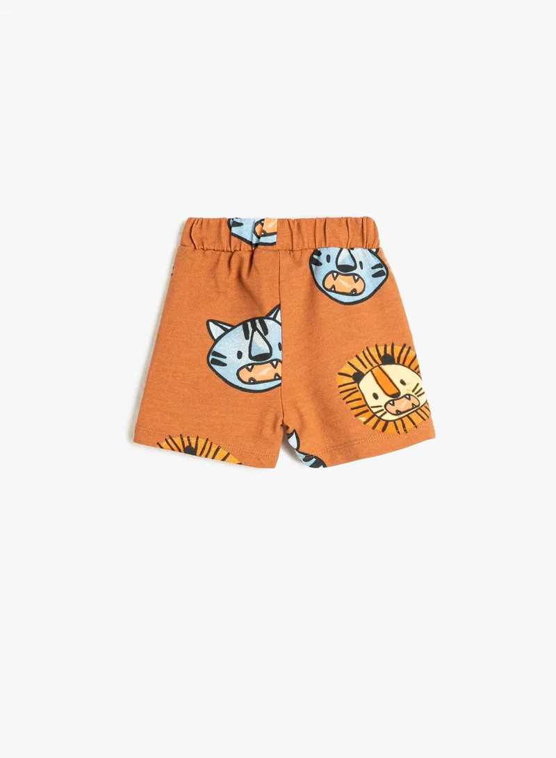 KOTON Shorts Cotton Drawstring Lion Printed Pockets