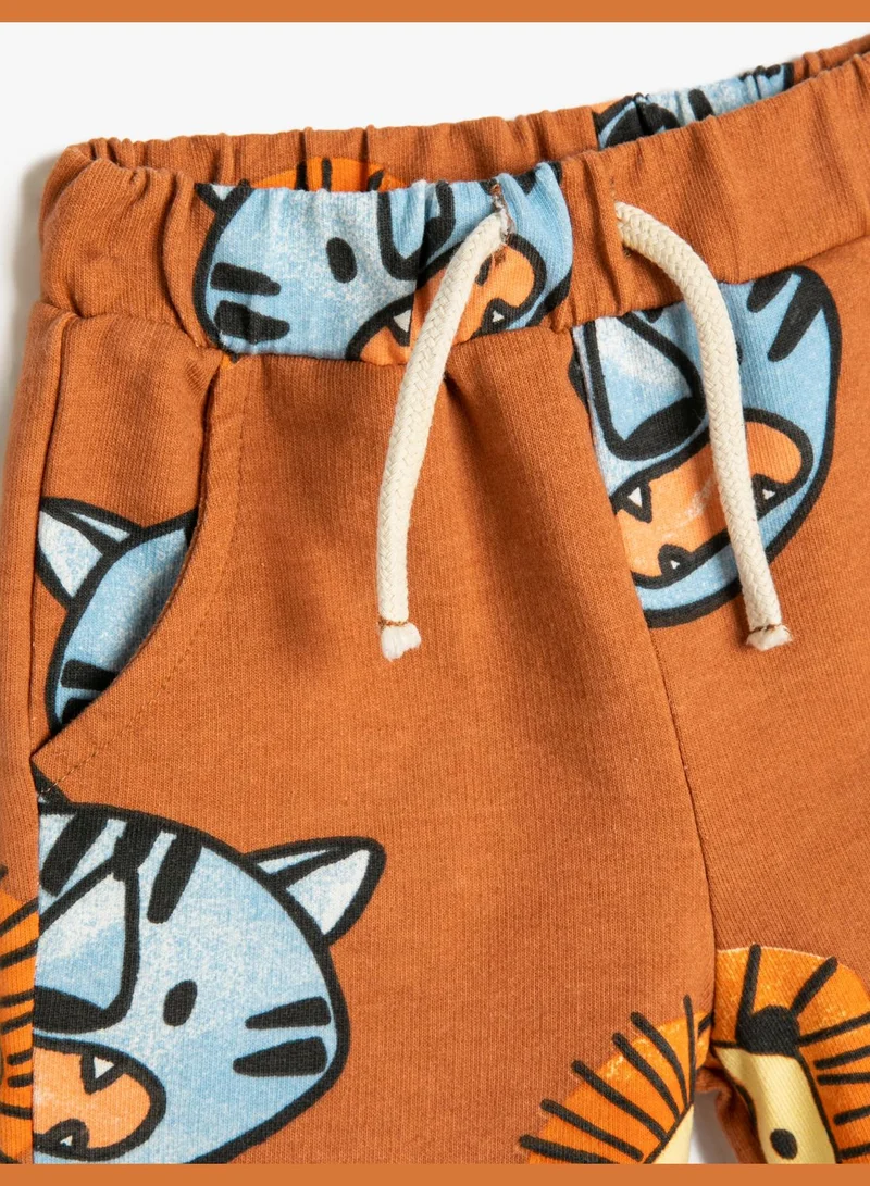 KOTON Shorts Cotton Drawstring Lion Printed Pockets