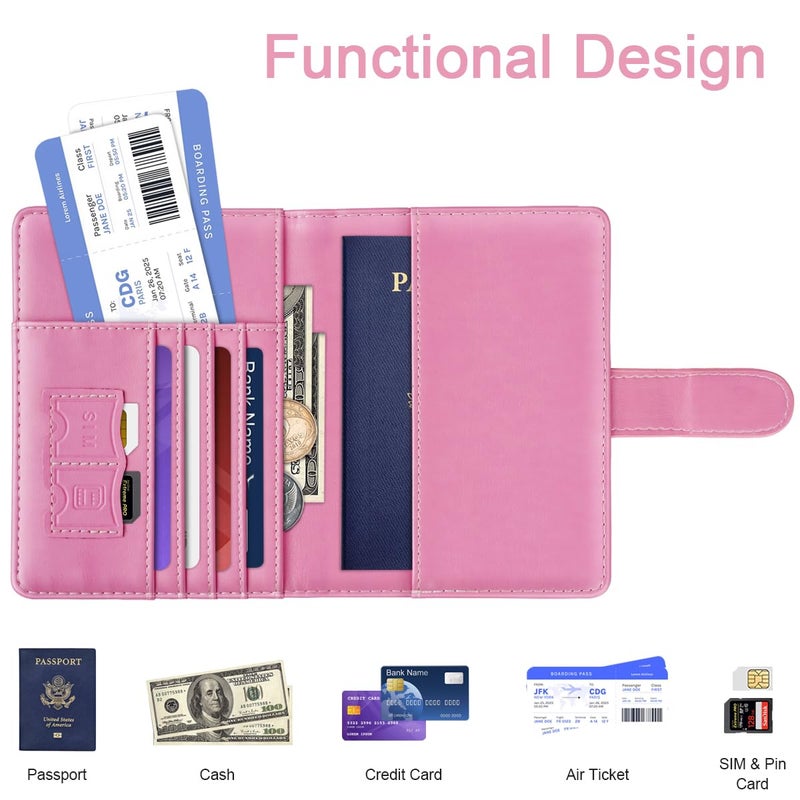 Simikol Passport Holder Cover Initail Letter A-Z Travel Wallet 3D Embossed Design RFID Blocking Card Holder Personalized Gift Passport Cover Wallet, Passport Book Holders for Women and Girls, Pink-A - Image 2