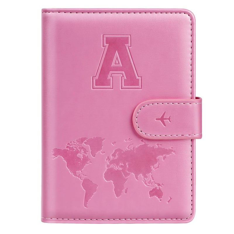 Simikol Passport Holder Cover Initail Letter A-Z Travel Wallet 3D Embossed Design RFID Blocking Card Holder Personalized Gift Passport Cover Wallet, Passport Book Holders for Women and Girls, Pink-A - Image 1