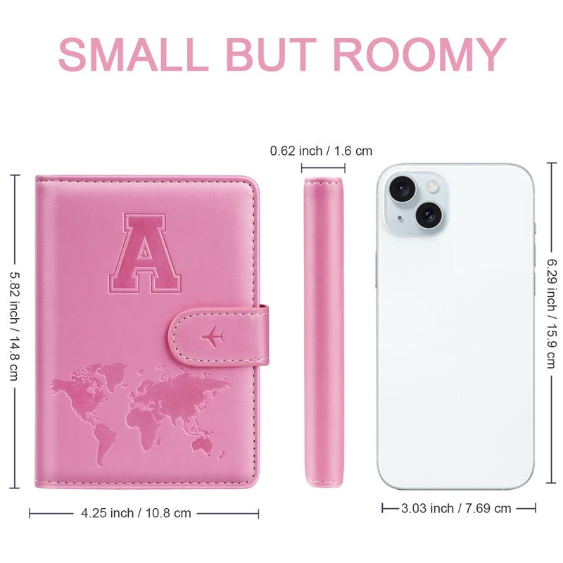 Simikol Passport Holder Cover Initail Letter A-Z Travel Wallet 3D Embossed Design RFID Blocking Card Holder Personalized Gift Passport Cover Wallet, Passport Book Holders for Women and Girls, Pink-A - Image 5