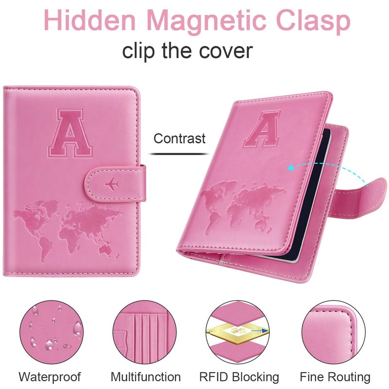 Simikol Passport Holder Cover Initail Letter A-Z Travel Wallet 3D Embossed Design RFID Blocking Card Holder Personalized Gift Passport Cover Wallet, Passport Book Holders for Women and Girls, Pink-A - Image 4