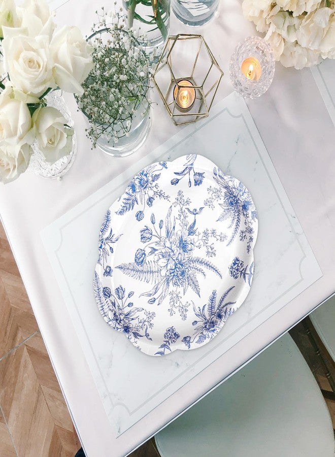 FYSUIMU 50 Pcs Blue Floral Paper Plates Vintage Chinoiserie Flowers Scalloped Disposable Plates 12 x 10 Inch Dinner Dessert Tableware Plate for Wedding Birthday Bridal Baby Shower Tea Party Supplies - Image 5