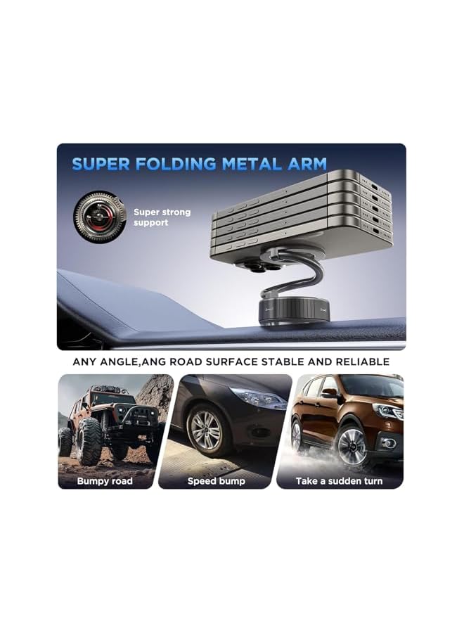 S-TOP Car Phone Holder Compatible with MagSafe, Vacuum Magnetic Phone Mount with Suction Cup - Extra-Long Metal Arm and 360° Adjustable Car Phone Mount, Suitable for All Smartphones and All Vehicle Models - Image 3