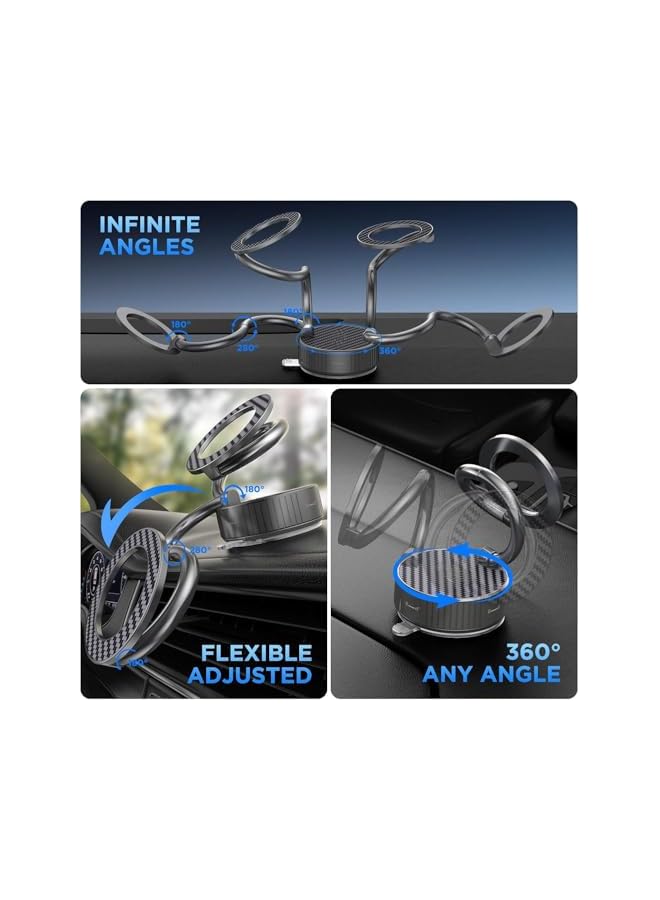 S-TOP Car Phone Holder Compatible with MagSafe, Vacuum Magnetic Phone Mount with Suction Cup - Extra-Long Metal Arm and 360° Adjustable Car Phone Mount, Suitable for All Smartphones and All Vehicle Models - Image 4