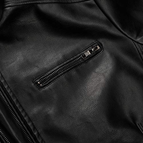 WULFUL Mens Stand Collar Leather Jacket Motorcycle Lightweight Faux Leather Outwear - Image 3