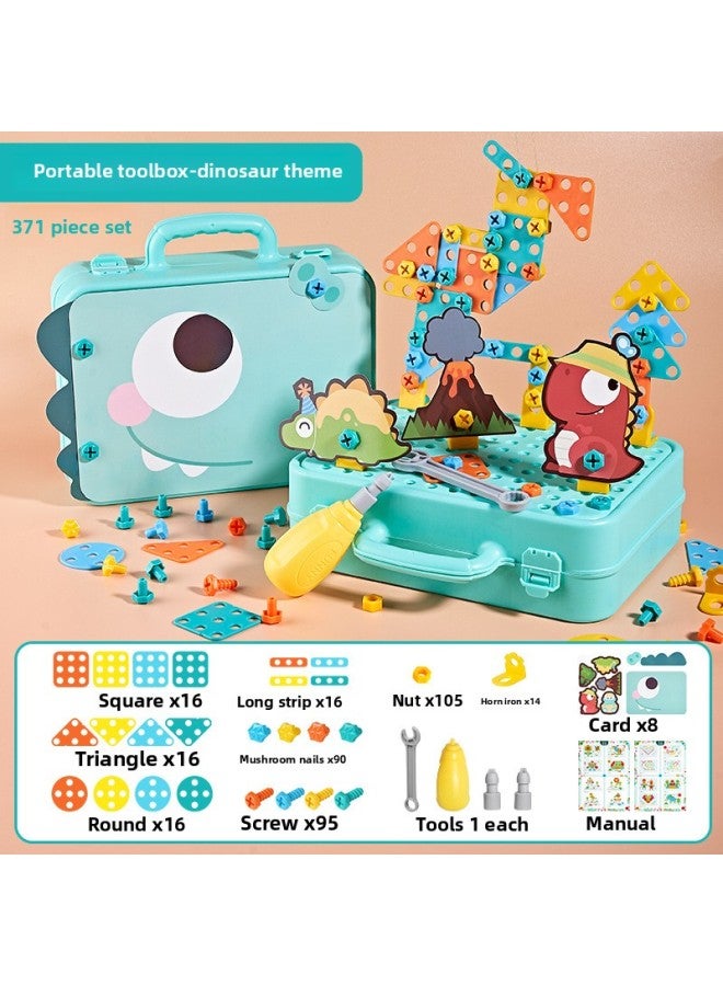 Children's Simulation Screw Twisting Tool Table Multi-function Disassembly And Maintenance Combination Educational Toy Suit Suitcase-Color:Dinosaur Disassembly Screw Tool Box-371pcs [manual Model]]  - Image 1