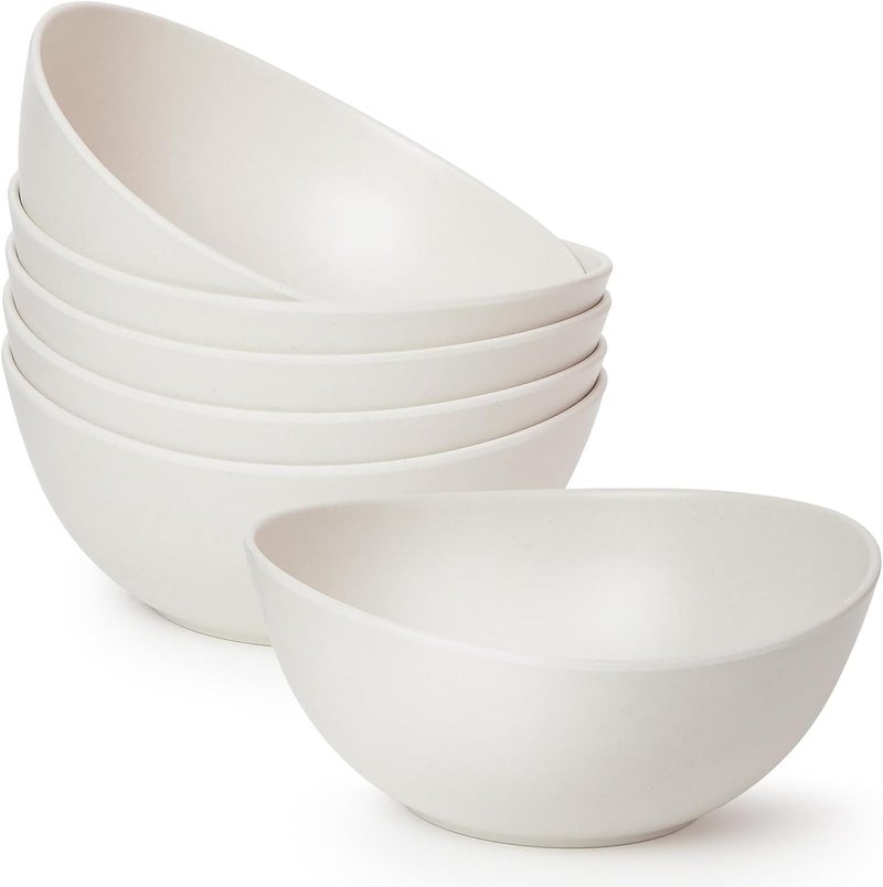 ECOHAGOU 62 Bamboo Fiber Cereal Bows Set of 6 Soup Bowls 24 Oz for Serving Salad Snack Side Dishes Modern Oval Lightweight Bowls for Breakfast Lunch and Dinner Dishwasher and Freezer SafeMatte White - Image 1