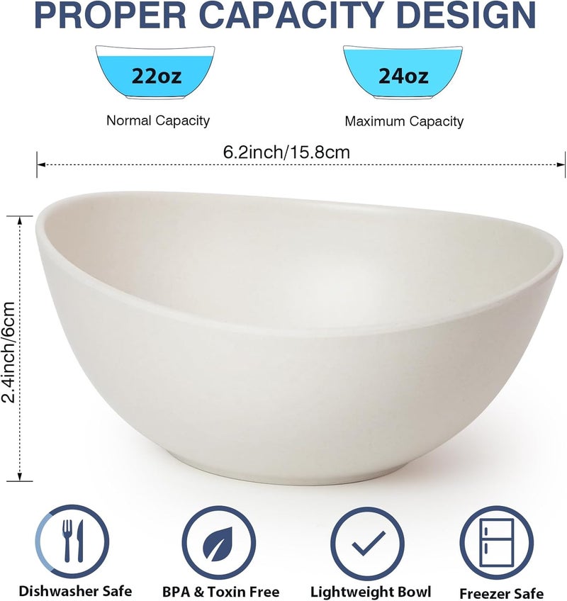ECOHAGOU 62 Bamboo Fiber Cereal Bows Set of 6 Soup Bowls 24 Oz for Serving Salad Snack Side Dishes Modern Oval Lightweight Bowls for Breakfast Lunch and Dinner Dishwasher and Freezer SafeMatte White - Image 2