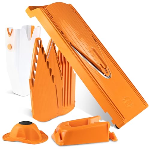 Börner Mandoline Food Slicer Börner V3 (Profi Set) by Reston Lloyd • V-Slicer with 4 Inserts, Docking Station & Food Holder • Made in Germany • Fruit & Vegetable Chopper • Multiple Settings • Color: Orange - Image 5