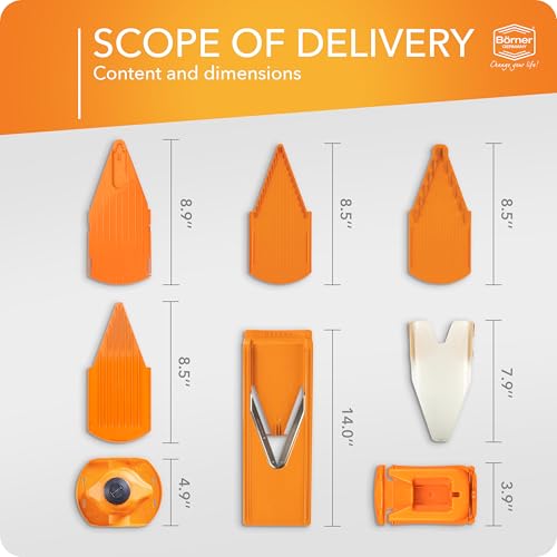 Börner Mandoline Food Slicer Börner V3 (Profi Set) by Reston Lloyd • V-Slicer with 4 Inserts, Docking Station & Food Holder • Made in Germany • Fruit & Vegetable Chopper • Multiple Settings • Color: Orange - Image 3