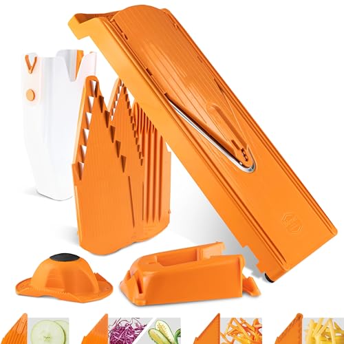 Börner Mandoline Food Slicer Börner V3 (Profi Set) by Reston Lloyd • V-Slicer with 4 Inserts, Docking Station & Food Holder • Made in Germany • Fruit & Vegetable Chopper • Multiple Settings • Color: Orange - Image 4