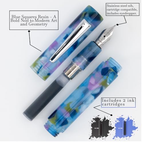 Monteverde MVP Fountain Pen Blue Squares - Stub Nib - Compact & Versatile Mini Pocket Pen - JoWo German-Made Nib - Cartridge & Eyedropper Fill - Image 4