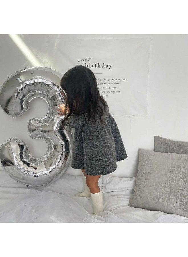 BBPOOL 3 Number Balloons Silver 3 Balloons Number 40 Inch Number 3 Foil Mylar Balloons for 3 Birthday Anniversary Events Party - Image 3