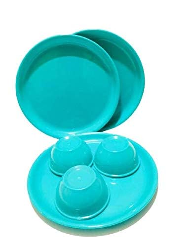Everbuy® Microwave Safe and Unbreakable Round Full Plates with Bowl - Pack of 3 Plates and 3 Bowl Set-6 Pieces -Green - Image 2