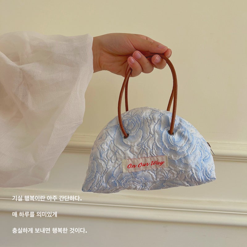 Ins Retro Japanese Style Cute Niche Semi-Round Leather Strap Handbag Zipper Storage Bag Student Denim Handbag - Image 3