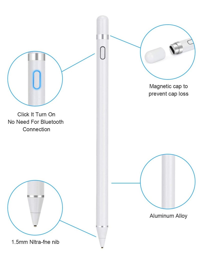 BORTONY Stylus Pen for Touch Screens Rechargeable 1.5mm Fine Point Active Capacitive Stylus Smart Pencil Compatible iOS Android iPad and Most Tablet - Image 3