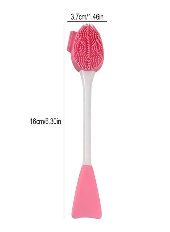 BANIRA Silicone Facial Cleansing Brush, 16 cm Double-Head Massaging Scrubber, Pink - Image 2