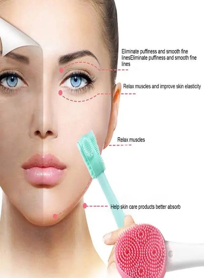 BANIRA Silicone Facial Cleansing Brush, 16 cm Double-Head Massaging Scrubber, Pink - Image 4