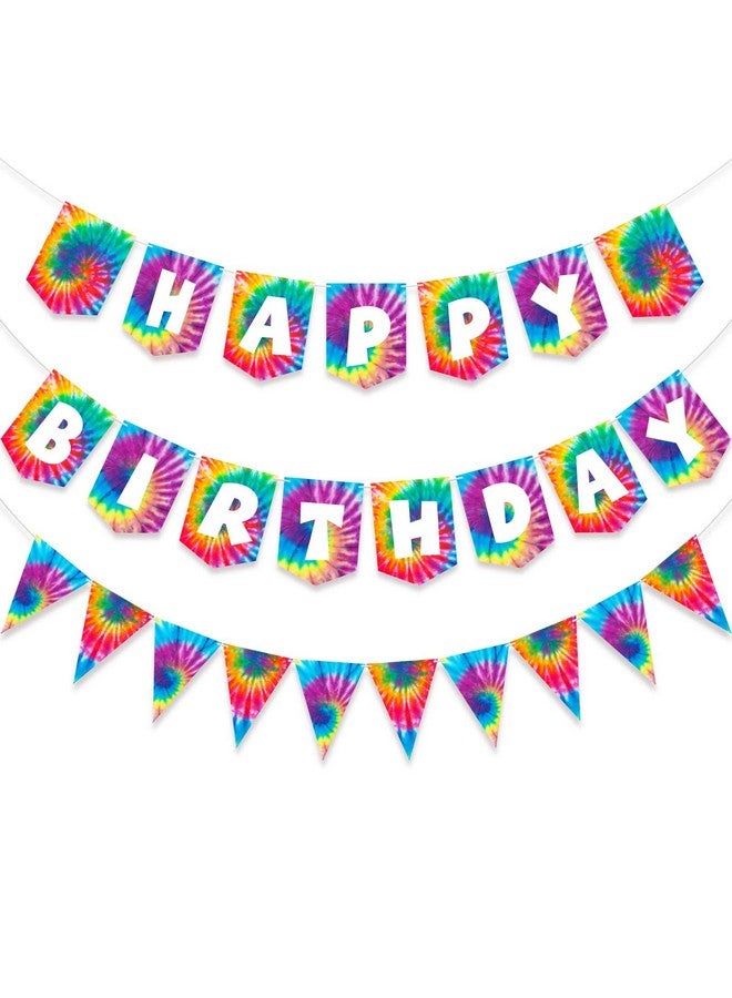 Tatuo 2 Pieces Tie Dye Birthday Party Supplies Happy Birthday Pennant Banner For Tie Dye Party Art Retro 60S 70S Theme Hippie Carnival Baby Shower Birthday Party Decorations - Image 2