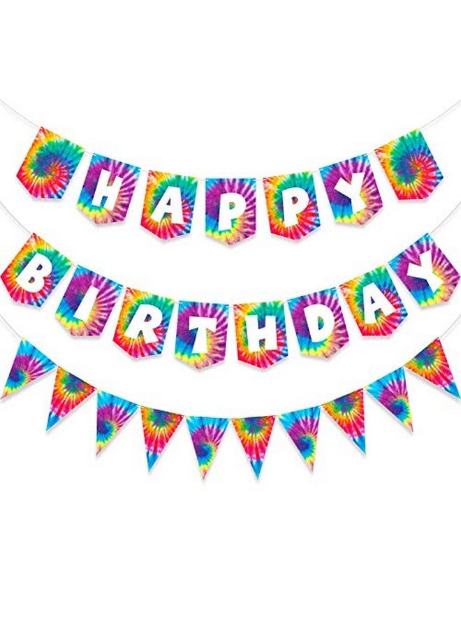 Tatuo 2 Pieces Tie Dye Birthday Party Supplies Happy Birthday Pennant Banner For Tie Dye Party Art Retro 60S 70S Theme Hippie Carnival Baby Shower Birthday Party Decorations - Image 1