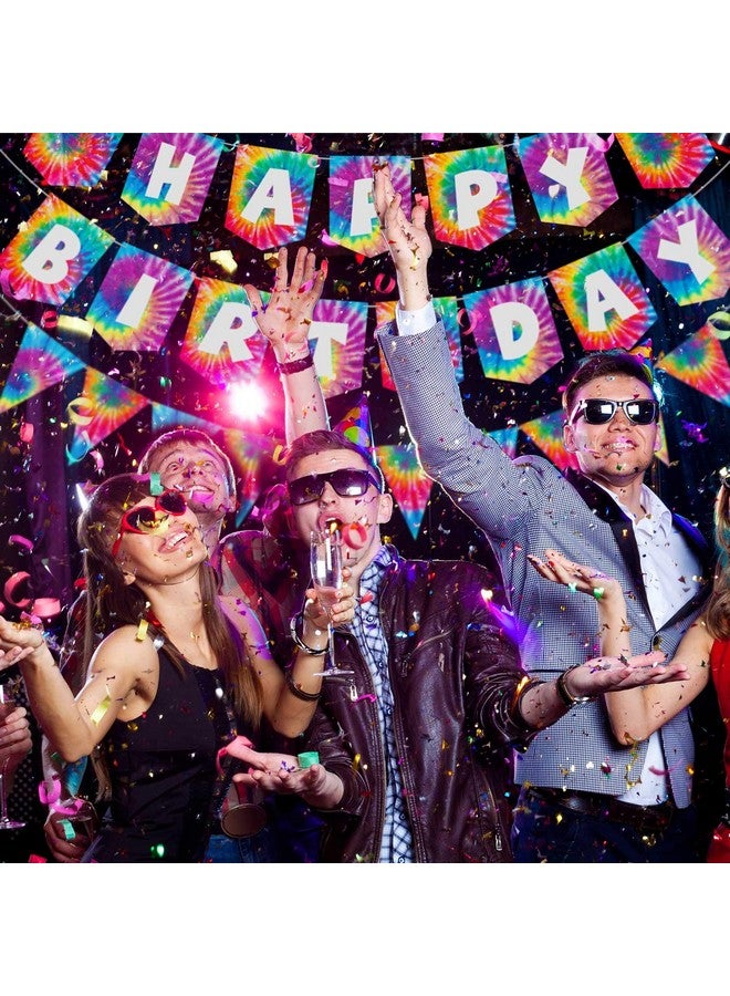 Tatuo 2 Pieces Tie Dye Birthday Party Supplies Happy Birthday Pennant Banner For Tie Dye Party Art Retro 60S 70S Theme Hippie Carnival Baby Shower Birthday Party Decorations - Image 5