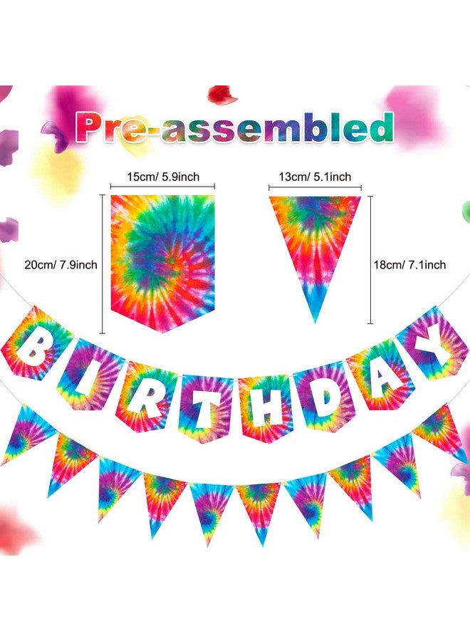 Tatuo 2 Pieces Tie Dye Birthday Party Supplies Happy Birthday Pennant Banner For Tie Dye Party Art Retro 60S 70S Theme Hippie Carnival Baby Shower Birthday Party Decorations - Image 3