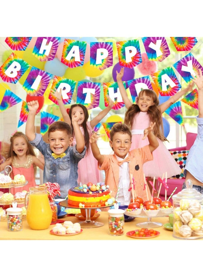 Tatuo 2 Pieces Tie Dye Birthday Party Supplies Happy Birthday Pennant Banner For Tie Dye Party Art Retro 60S 70S Theme Hippie Carnival Baby Shower Birthday Party Decorations - Image 4