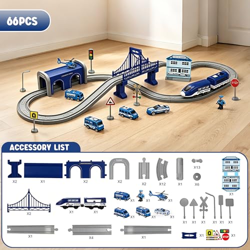 Wdmiya Train Sets for Toddlers 66 Pcs Trains Toy with Battery Operated Tracks Magnetic Connection Compatible with Thomas Brio Christmas Toy Gifts for 3 4 5 6 7 8 Years Old Police - Image 5