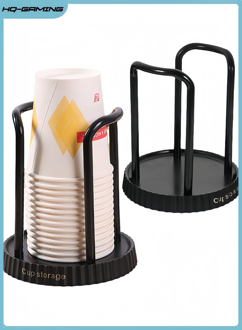 HQ-GAMING Bathroom Cup Dispenser Black Small Disposable Paper Cup Holder Compact Mouthwash Cups Tray for Vanity Countertop Everyday Use Home and Travel - Image 1