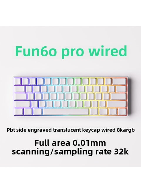 Magic Geek FUN60 Magnetic Axis Keyboard 61 Key Game Keyboard Wired Wireless Bluetooth Low Delay-Color:Fun60 Pro Wired 8k Pbt Side Engraving (lower Light Position) White-glare Magnetic Shaft