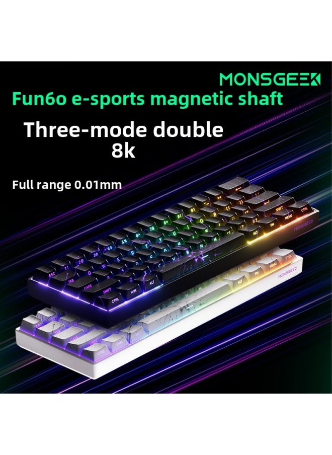 Magic Geek FUN60 Magnetic Axis Keyboard 61 Key Game Keyboard Wired Wireless Bluetooth Low Delay-Color:Fun60 Pro Wired 8k Pbt Side Engraving (lower Light Position) White-glare Magnetic Shaft