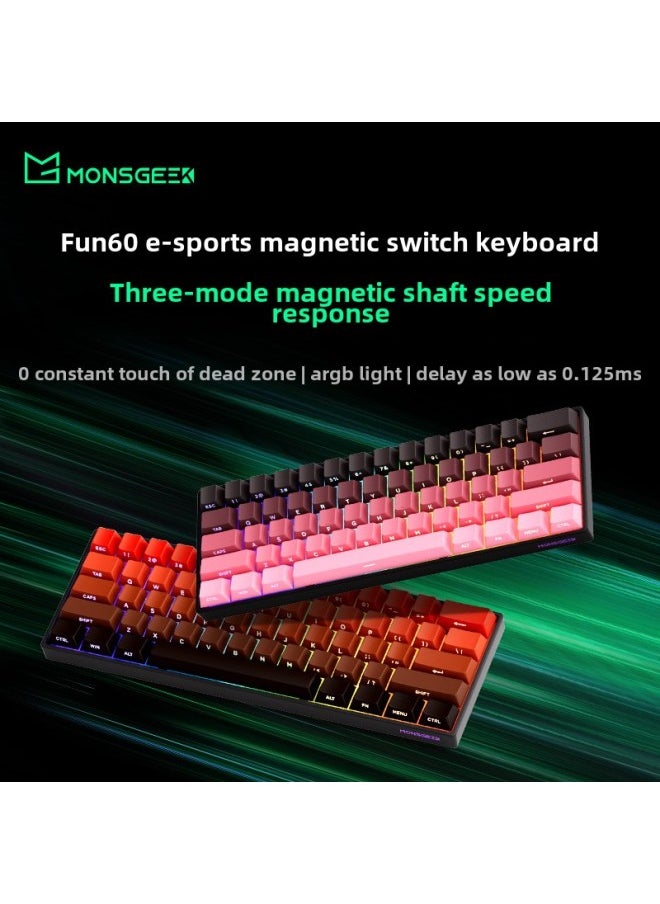 Magic Geek FUN60 Magnetic Axis Keyboard 61 Key Game Keyboard Wired Wireless Bluetooth Low Delay-Color:Fun60 Pro Wired 8k Pbt Side Engraving (lower Light Position) White-glare Magnetic Shaft