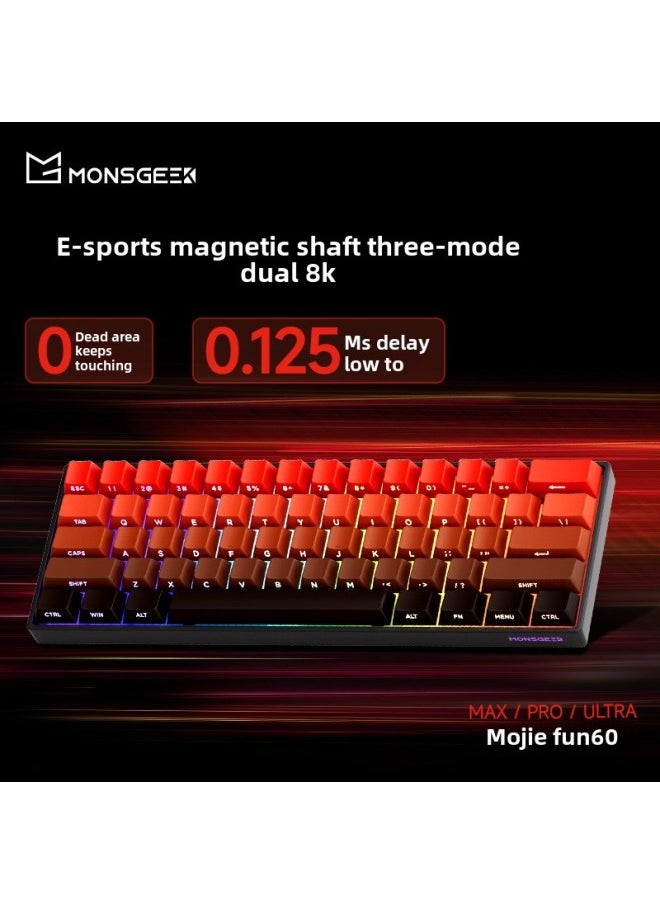 Magic Geek FUN60 Magnetic Axis Keyboard 61 Key Game Keyboard Wired Wireless Bluetooth Low Delay-Color:Fun60 Pro Wired 8k Pbt Side Engraving (lower Light Position) White-glare Magnetic Shaft