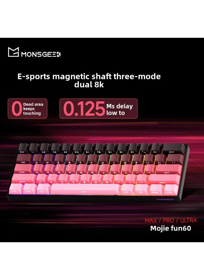 Magic Geek FUN60 Magnetic Axis Keyboard 61 Key Game Keyboard Wired Wireless Bluetooth Low Delay-Color:Fun60 Pro Wired 8k Pbt Side Engraving (lower Light Position) White-glare Magnetic Shaft