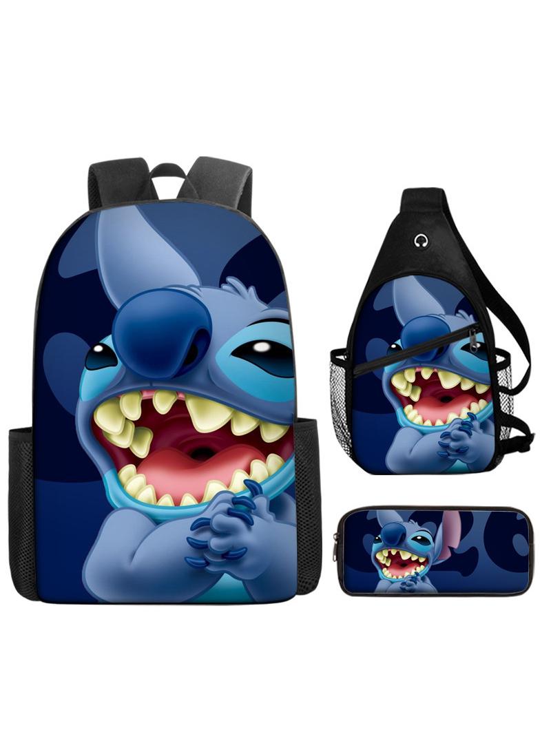 general 3-Piece Cartoon Stitch 3D Print Backpack Set - Image 1