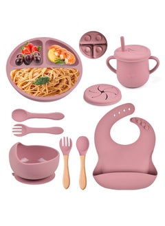 KINGMAZI Silicone Baby Feeding Set, 9 Piece Baby Led Weaning Utensils Set Includes Suction Bowl and Plate, Baby Spoon and Fork, Sippy Cup with Straw, Baby Feeding Supplies Set  - Image 1